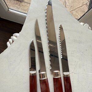 Regent Sheffield Bakelite Marbled Handle Knife Set 4 Stainless Steel UK England